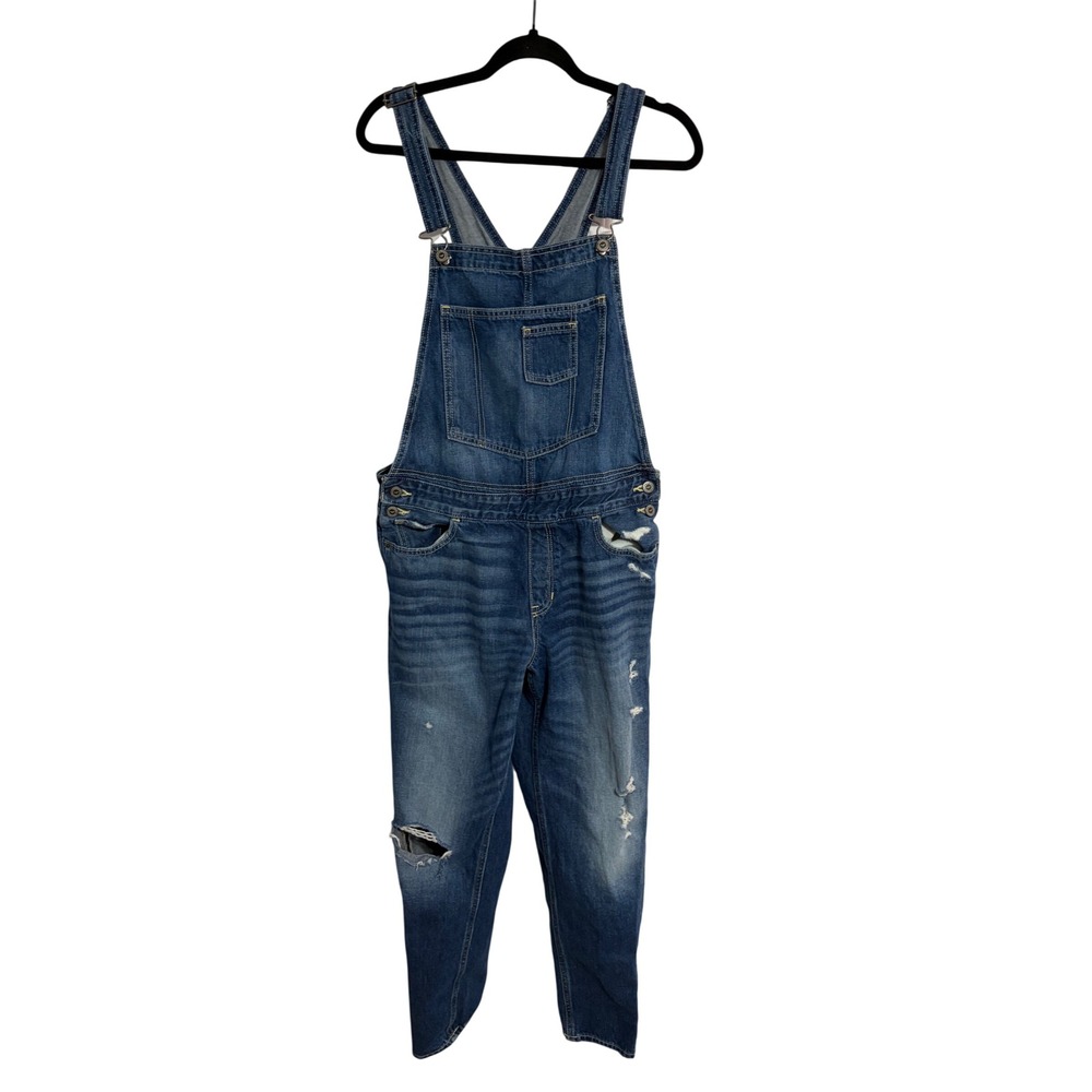 Hollister Denim Overalls Distressed Medium Wash Relaxed Bib Dungarees Large L